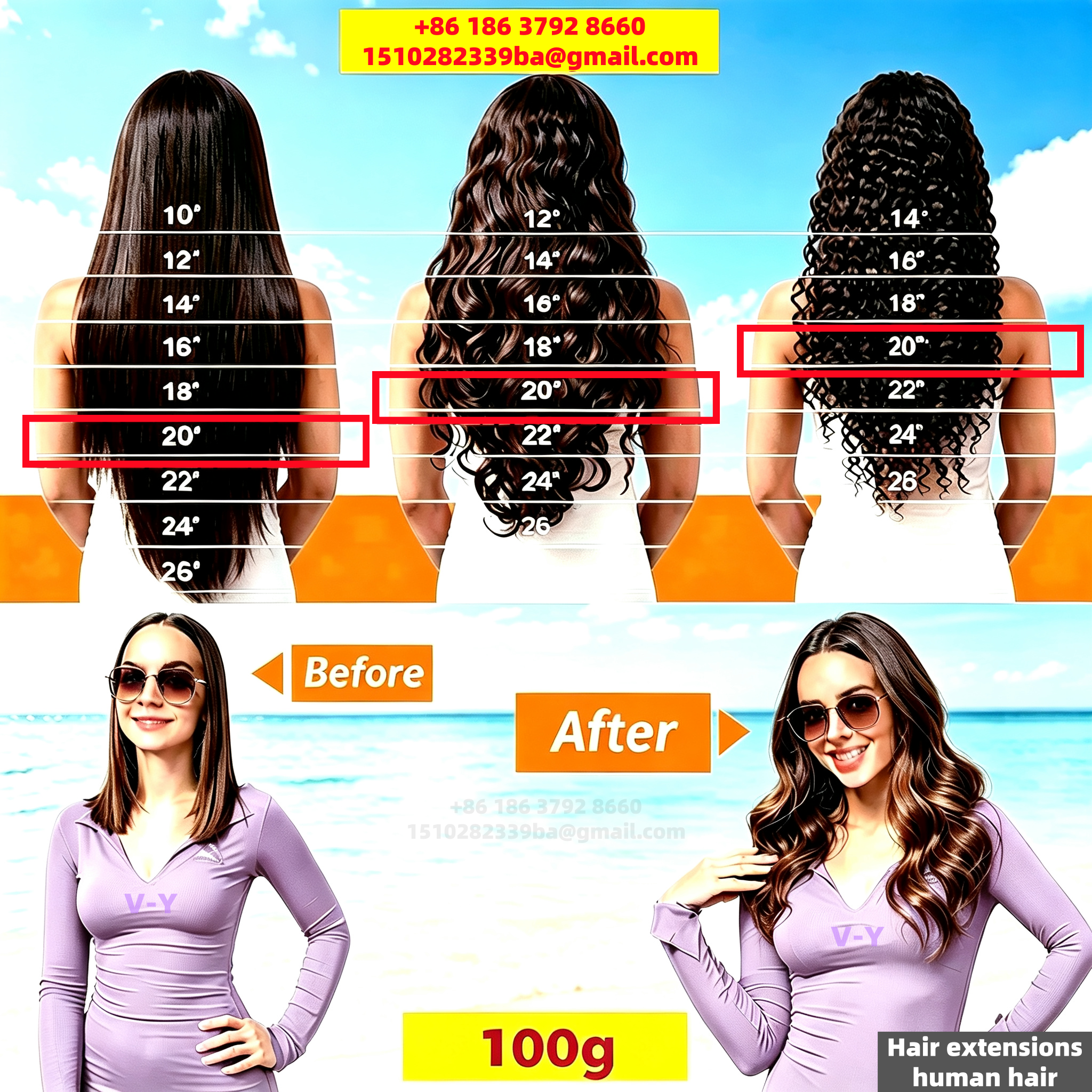 Invisible Tape Hair - 100% Human Hair - 长度规格 1
