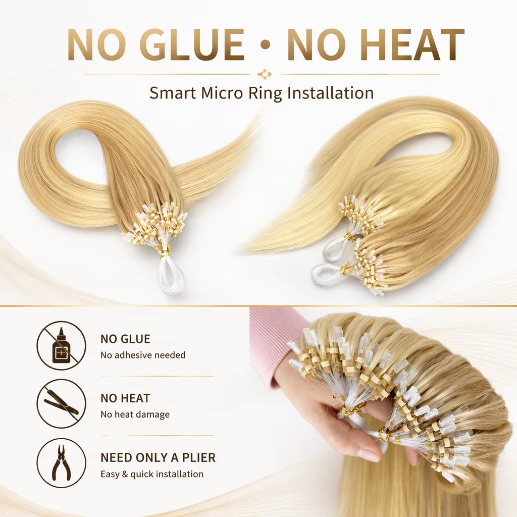 Micro-ring loop hair extensions； 100% Human Hair - 商品描述 4