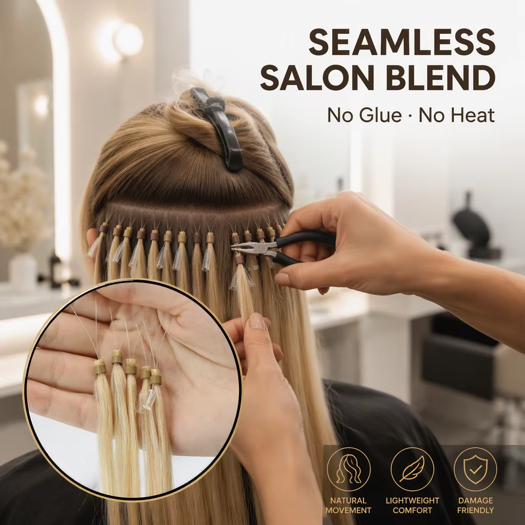 Micro-ring loop hair extensions； 100% Human Hair - 商品描述 6